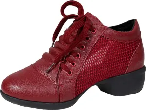 DKZSYIM Women's Leather Boost Dance Sneaker/Modern Jazz Ballroom Performance Dance-Sneakers Sports Shoes,Model YMJ1818