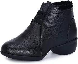 DKZSYIM Women's Leather Boost Dance Sneaker/Modern Jazz Ballroom Performance Dance-Sneakers Sports Shoes,Model YMJ1818