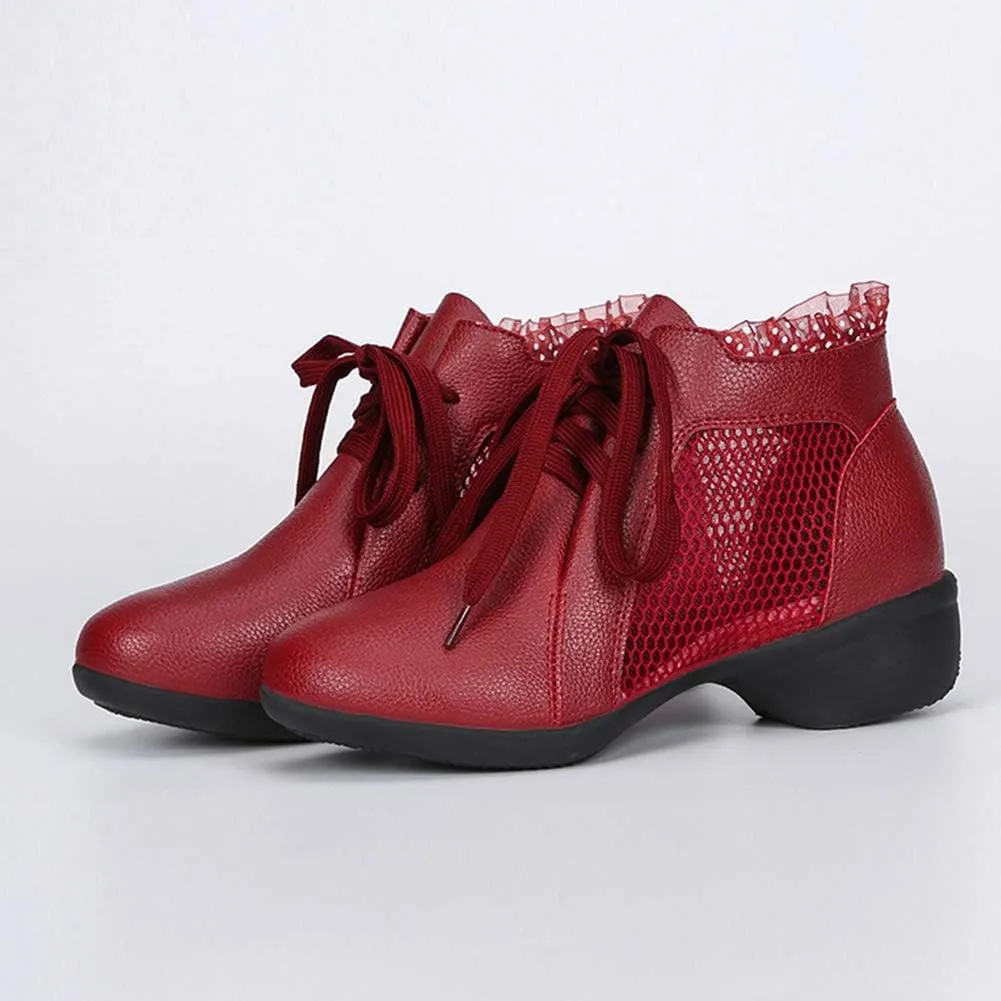 DKZSYIM Women's Leather Boost Dance Sneaker/Modern Jazz Ballroom Performance Dance-Sneakers Sports Shoes,Model YMJ1818