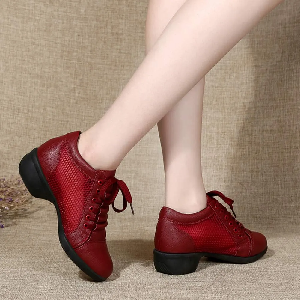 DKZSYIM Women's Leather Boost Dance Sneaker/Modern Jazz Ballroom Performance Dance-Sneakers Sports Shoes,Model YMJ1818