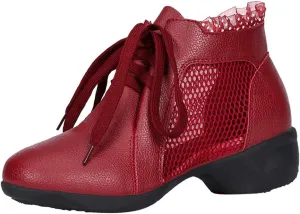 DKZSYIM Women's Leather Boost Dance Sneaker/Modern Jazz Ballroom Performance Dance-Sneakers Sports Shoes,Model YMJ1818
