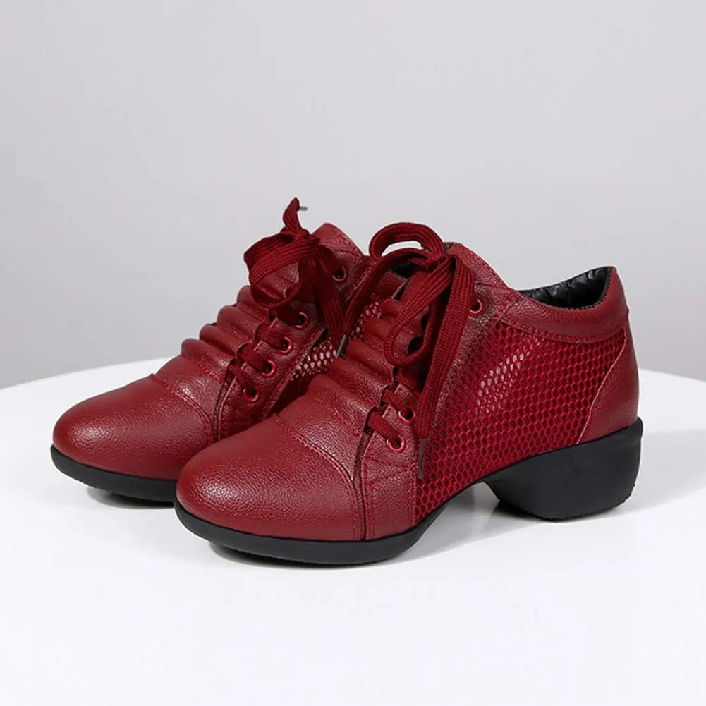 DKZSYIM Women's Leather Boost Dance Sneaker/Modern Jazz Ballroom Performance Dance-Sneakers Sports Shoes,Model YMJ1818