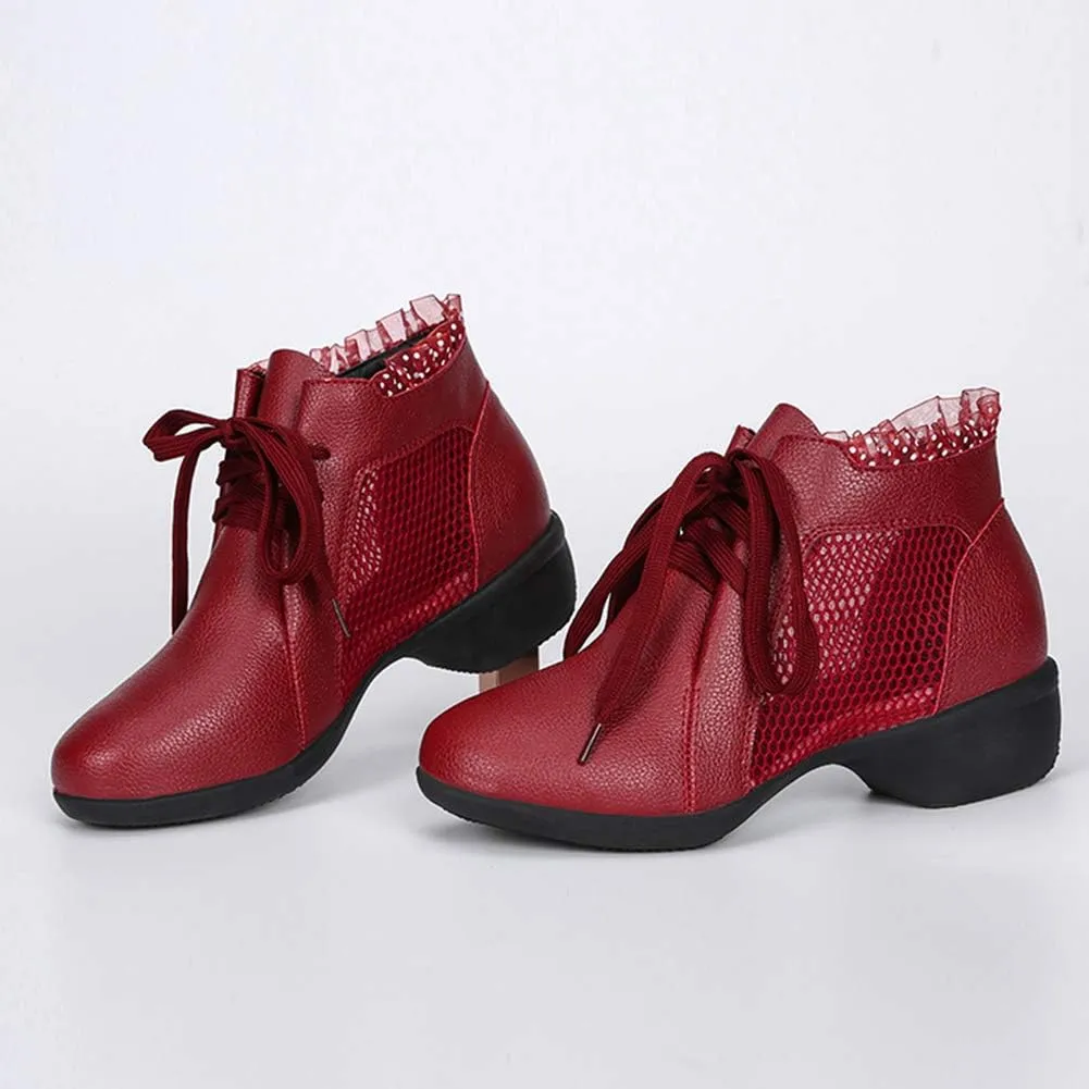 DKZSYIM Women's Leather Boost Dance Sneaker/Modern Jazz Ballroom Performance Dance-Sneakers Sports Shoes,Model YMJ1818