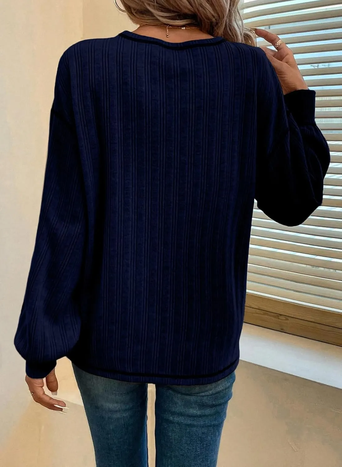 Dokotoo Long Sleeve Shirts for Women 2025 Casual Solid Crewneck Knitted Loose Fit Pullover Shirts Tops