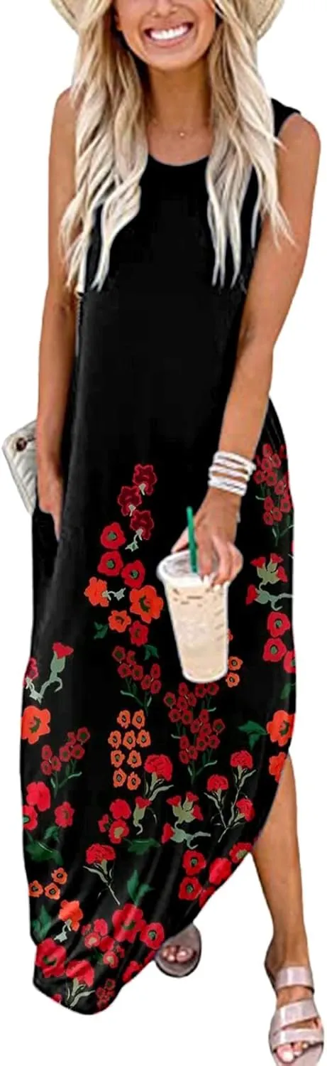 Dresses for Women 2024 Casual Loose Sundress Summer Sleeveless Split Maxi Dresses Long Sun Dress for Beach Vacation