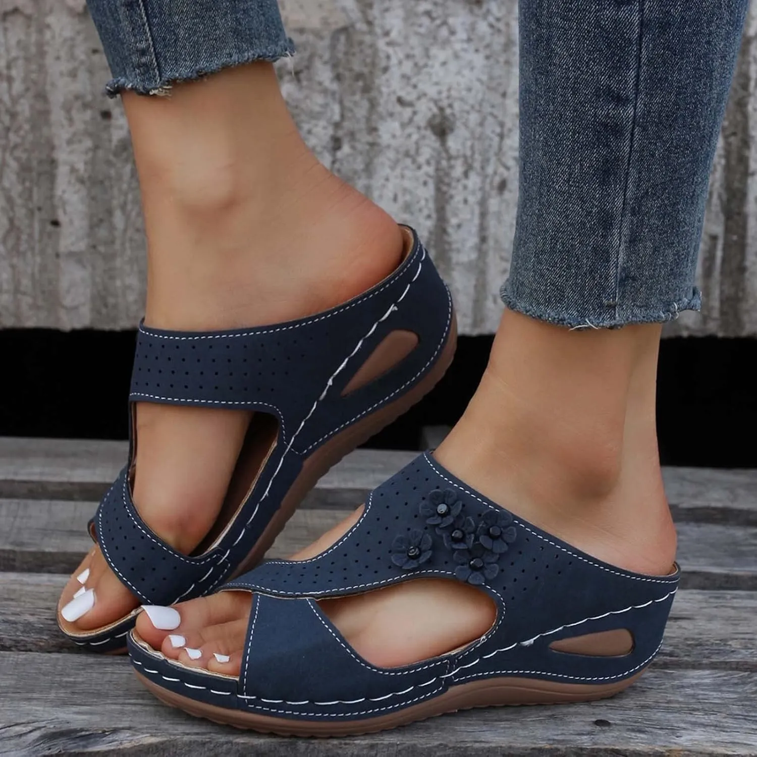 Eduavar Dressy Sandals Women, Sandals Women Fashion Slip On Sandals Comfortable Peep Toe Sandals Summer Walking Shoes