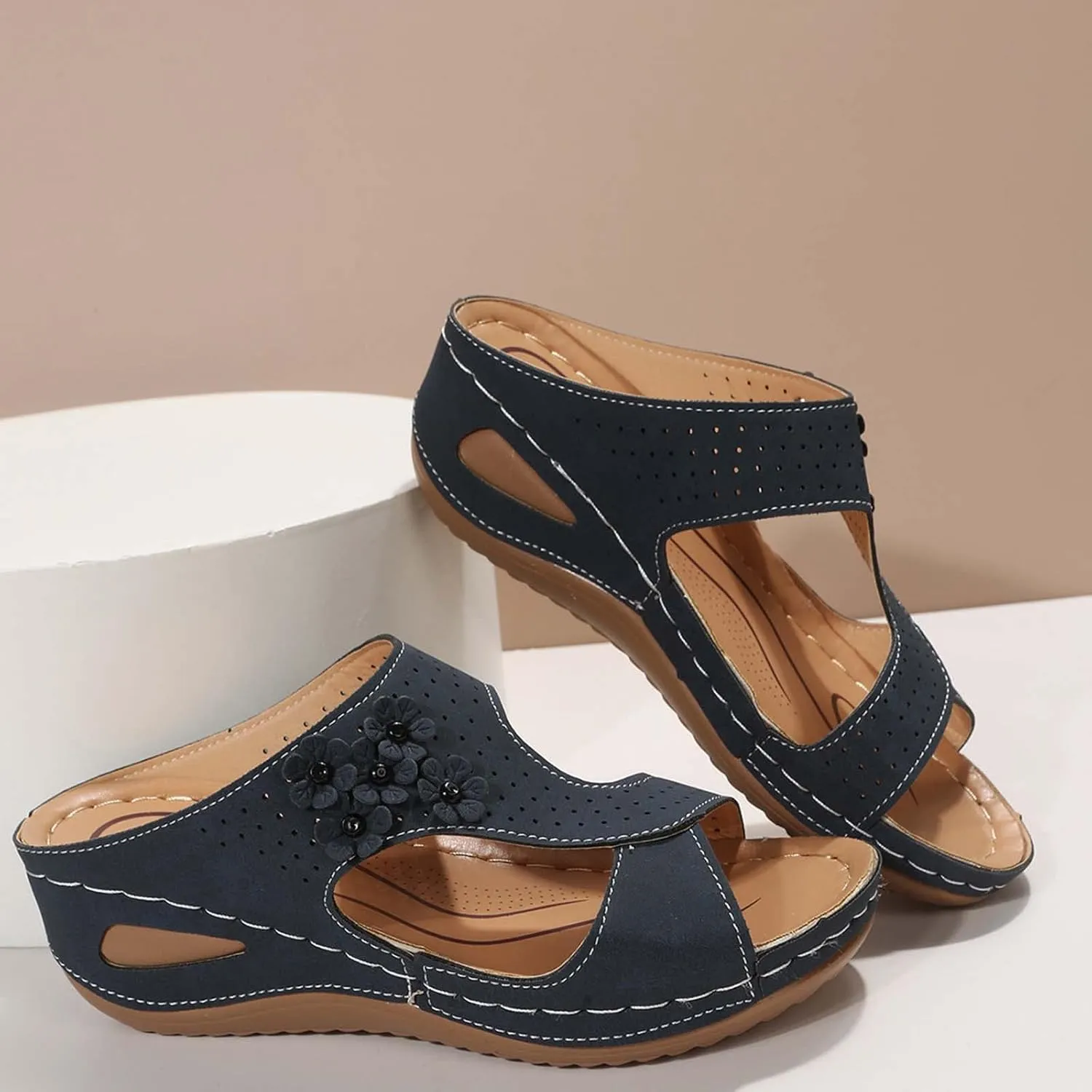 Eduavar Dressy Sandals Women, Sandals Women Fashion Slip On Sandals Comfortable Peep Toe Sandals Summer Walking Shoes