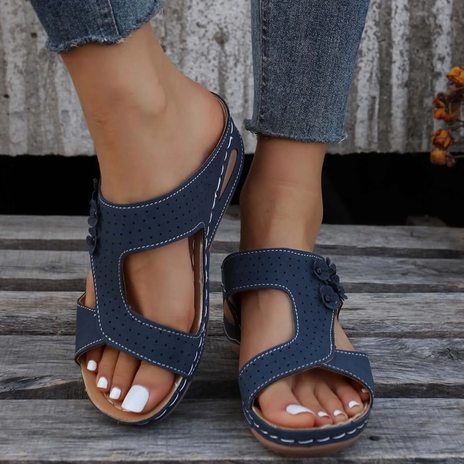 Eduavar Dressy Sandals Women, Sandals Women Fashion Slip On Sandals Comfortable Peep Toe Sandals Summer Walking Shoes