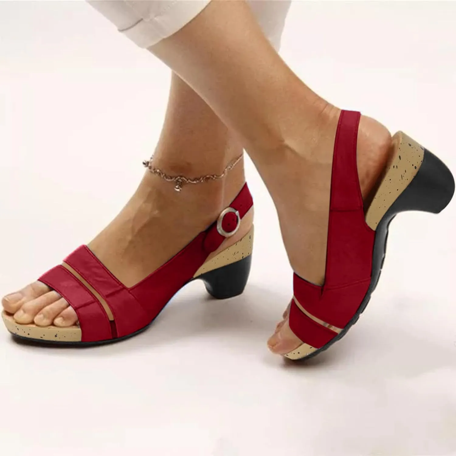 Eduavar Orthopedic Sandals for Women, Sandals Women Fashion Summer Casual Elegant Low Heel Sandals with Ankle Strap