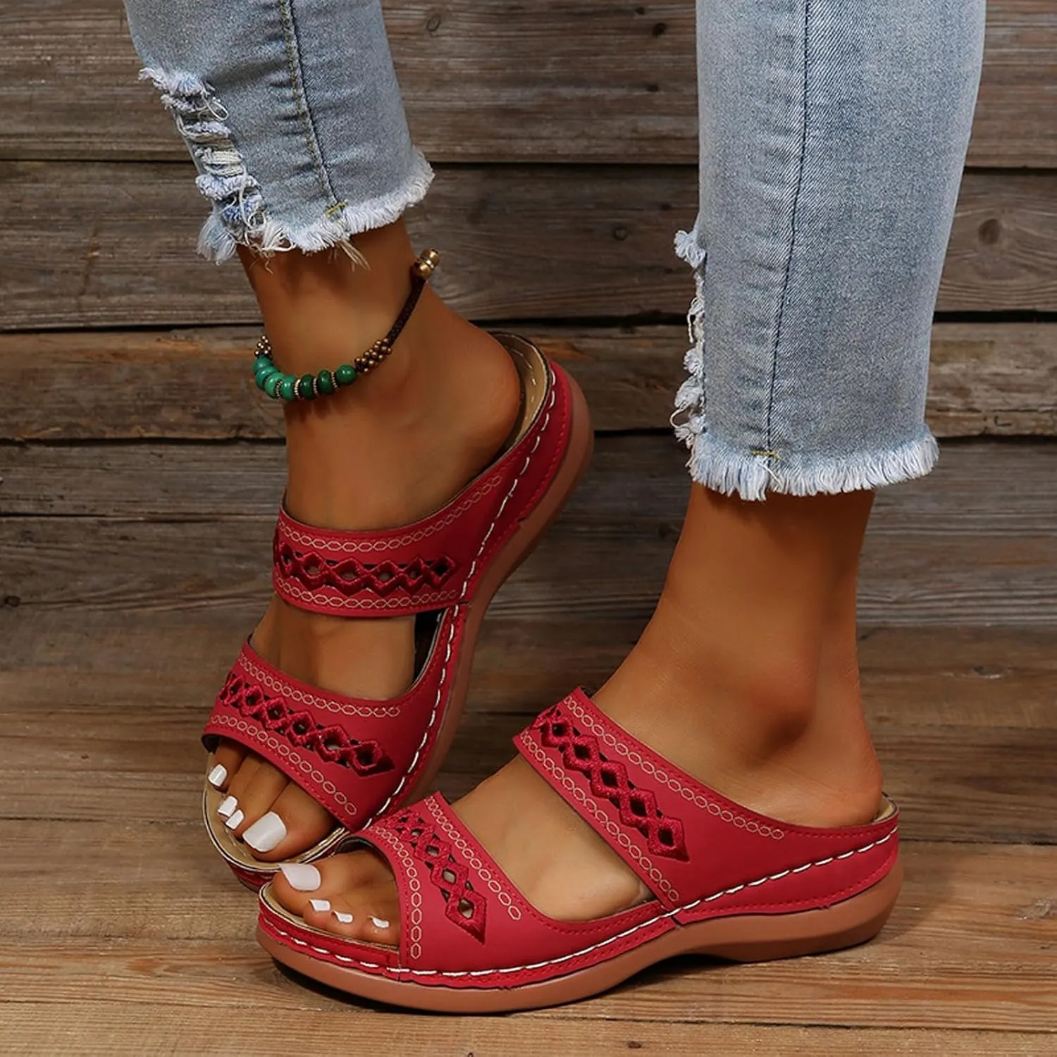 Eduavar Sandals for Women Casual Summer, Women Sandals Dressy Wedge Sandals with Arch Support Anti-Slip Comfy Sandal