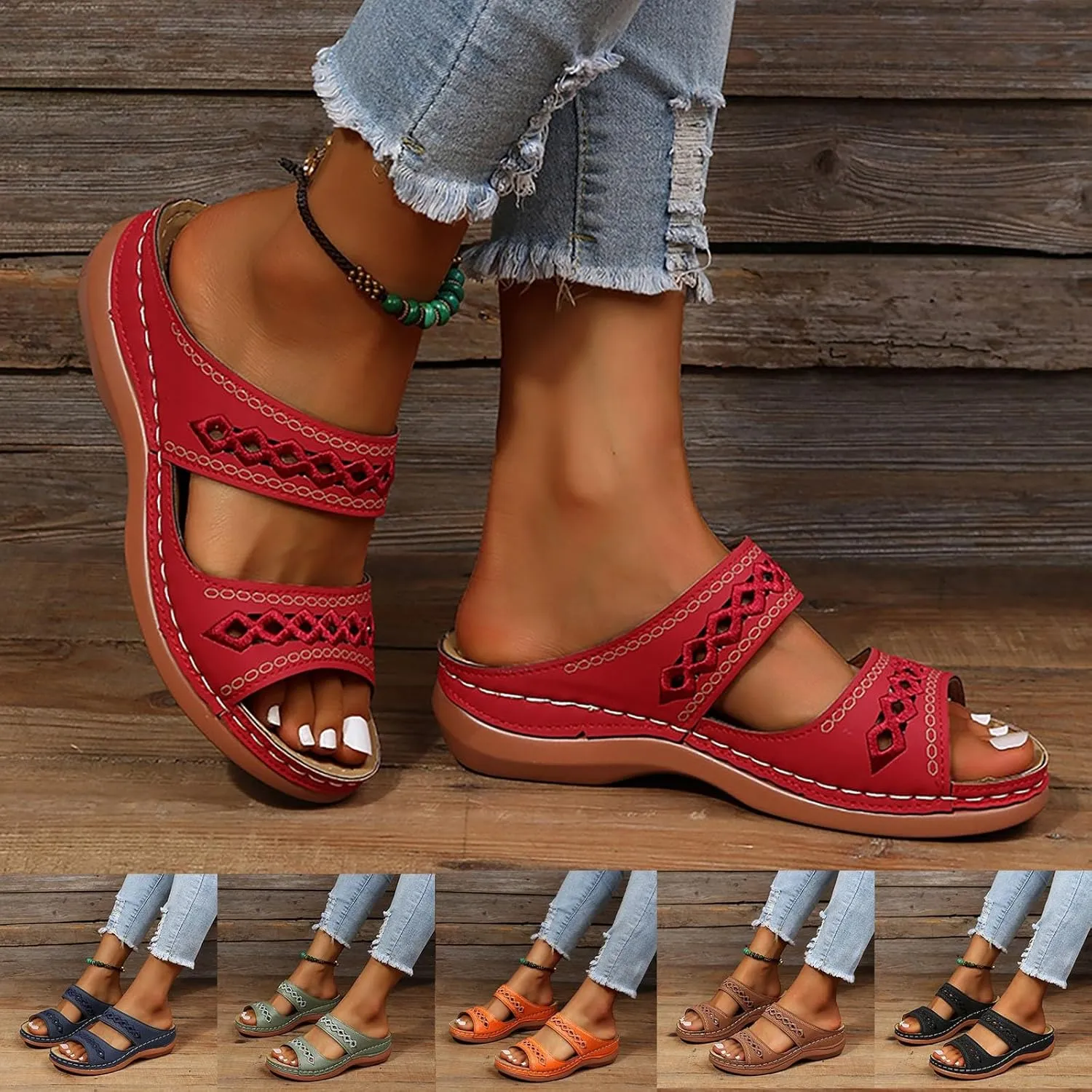 Eduavar Sandals for Women Casual Summer, Women Sandals Dressy Wedge Sandals with Arch Support Anti-Slip Comfy Sandal