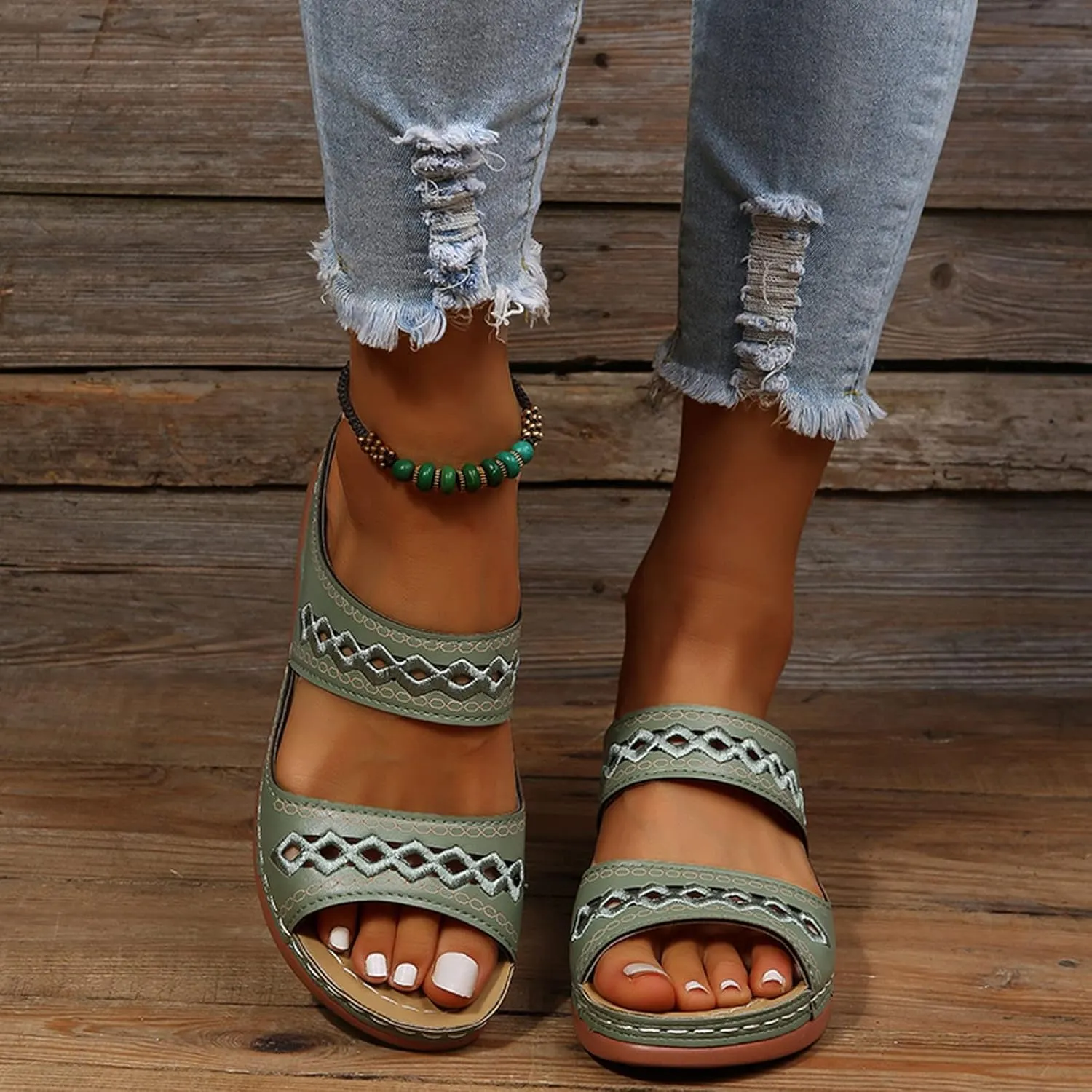 Eduavar Sandals for Women Dressy Summer, Walking Sandals Women Comfort Summer Casual Beach Sandals Slippers with Arch Support