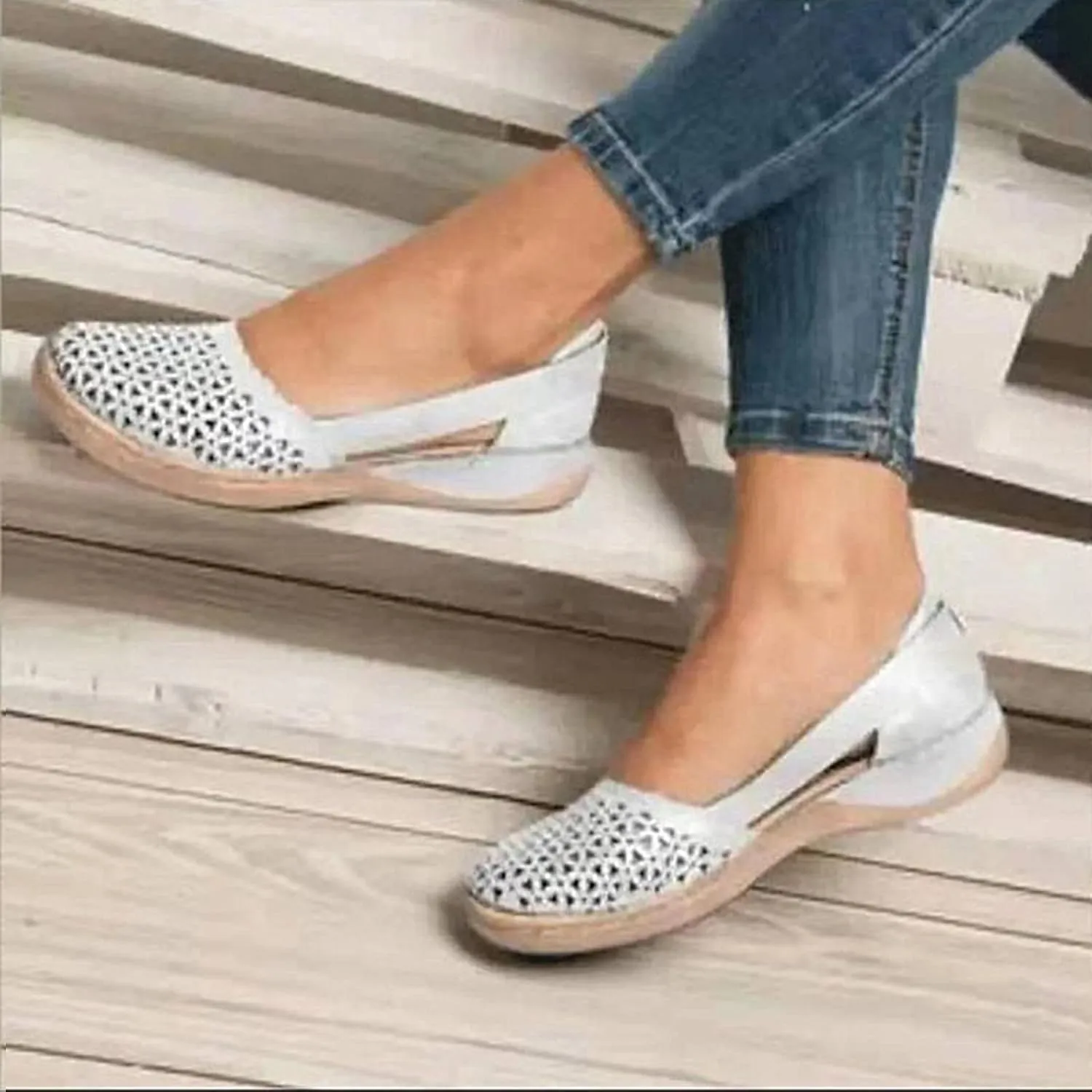 Eduavar Wedge Sandals for Women, Closed Toe Sandals Women Breathable Hollow Out Slip-on Sandals Dressy Low Wedge Sandal Shoes