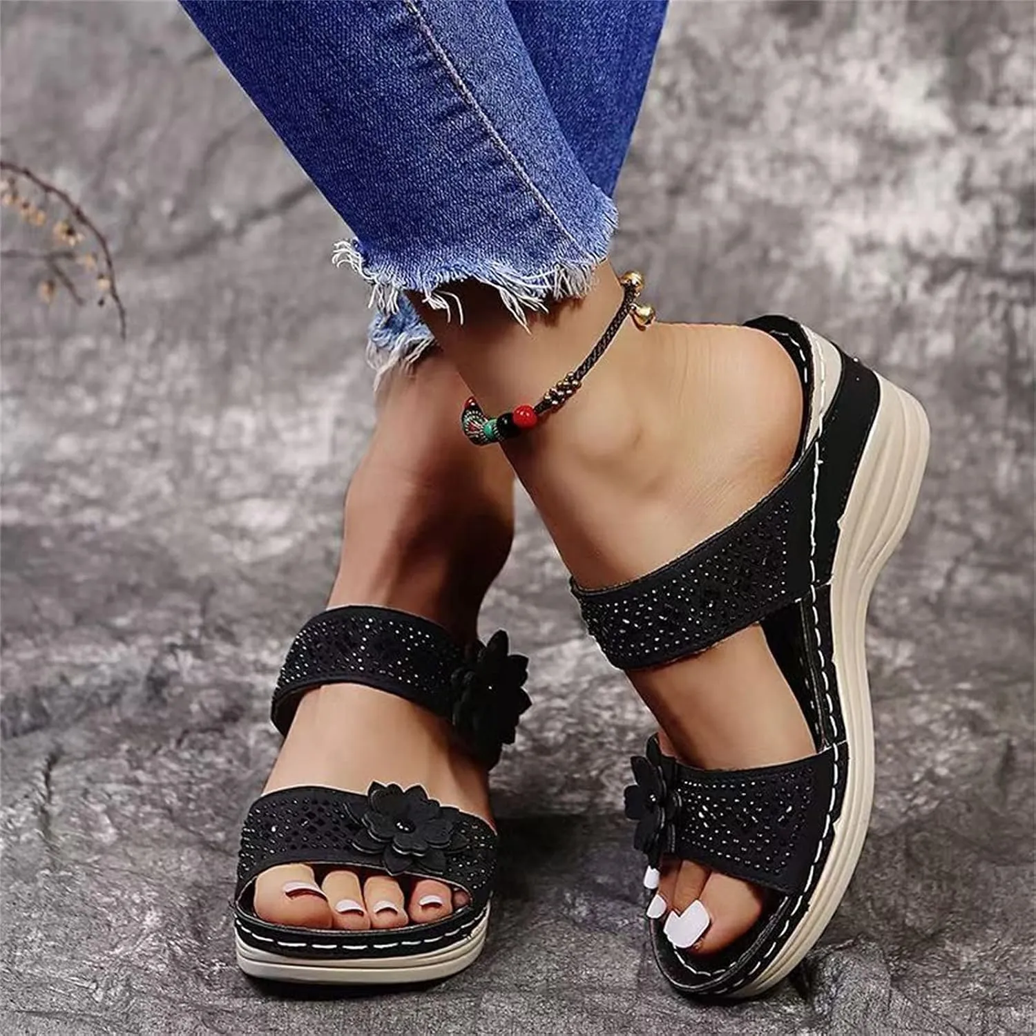 Eduavar Womens Sandals Dressy, Womens Sandals Comfortable Flower Orthopedic Flip Flops Arch Support Slip On Shoes