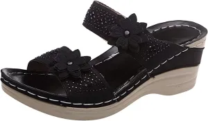 Eduavar Womens Sandals Dressy, Womens Sandals Comfortable Flower Orthopedic Flip Flops Arch Support Slip On Shoes