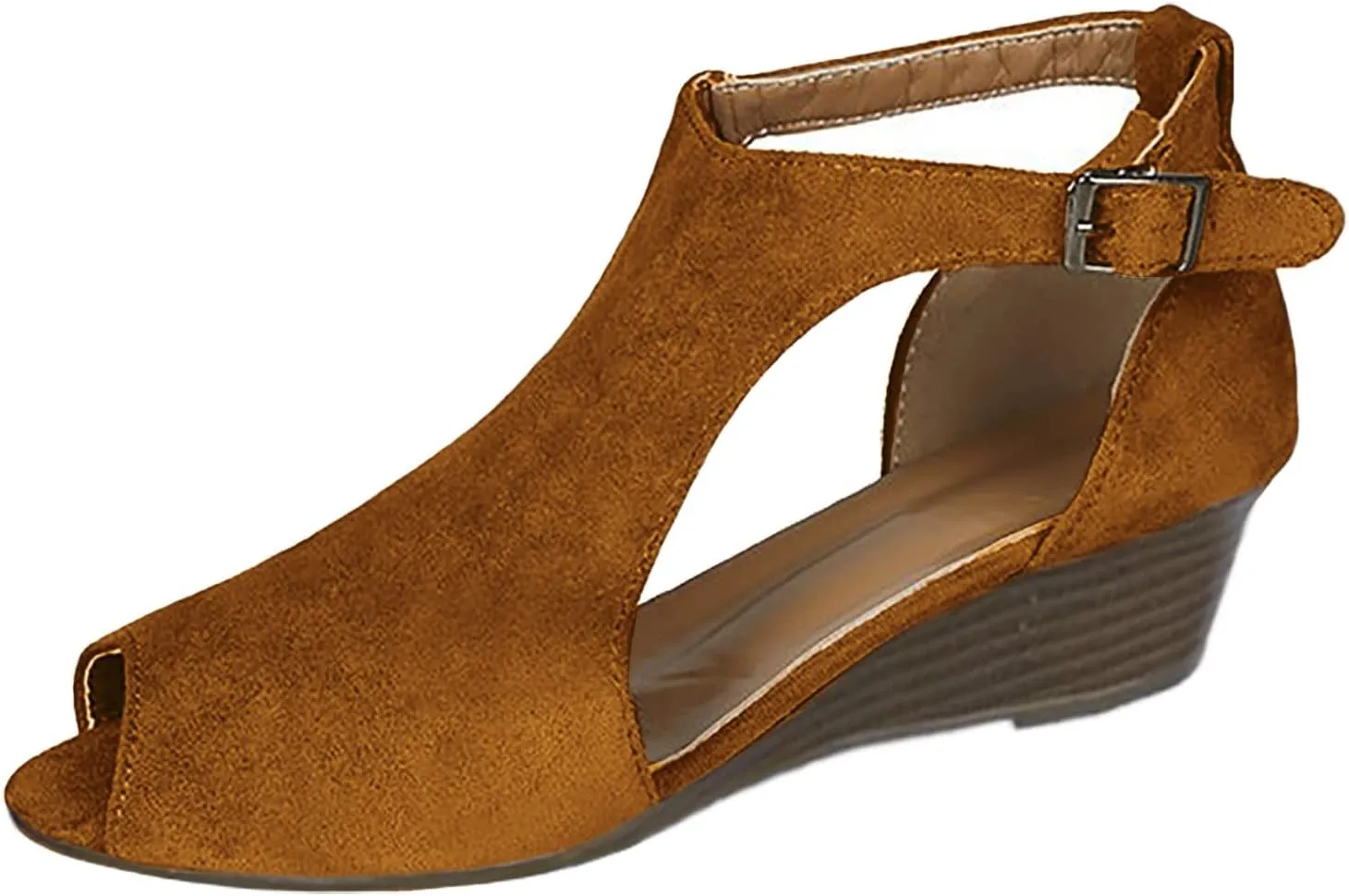 Eduavar Womens Wedge Sandals, Orthopedic Sandals for Women Cut Out Sandals Anti-Slip Ankle Strap Wedge Sandals