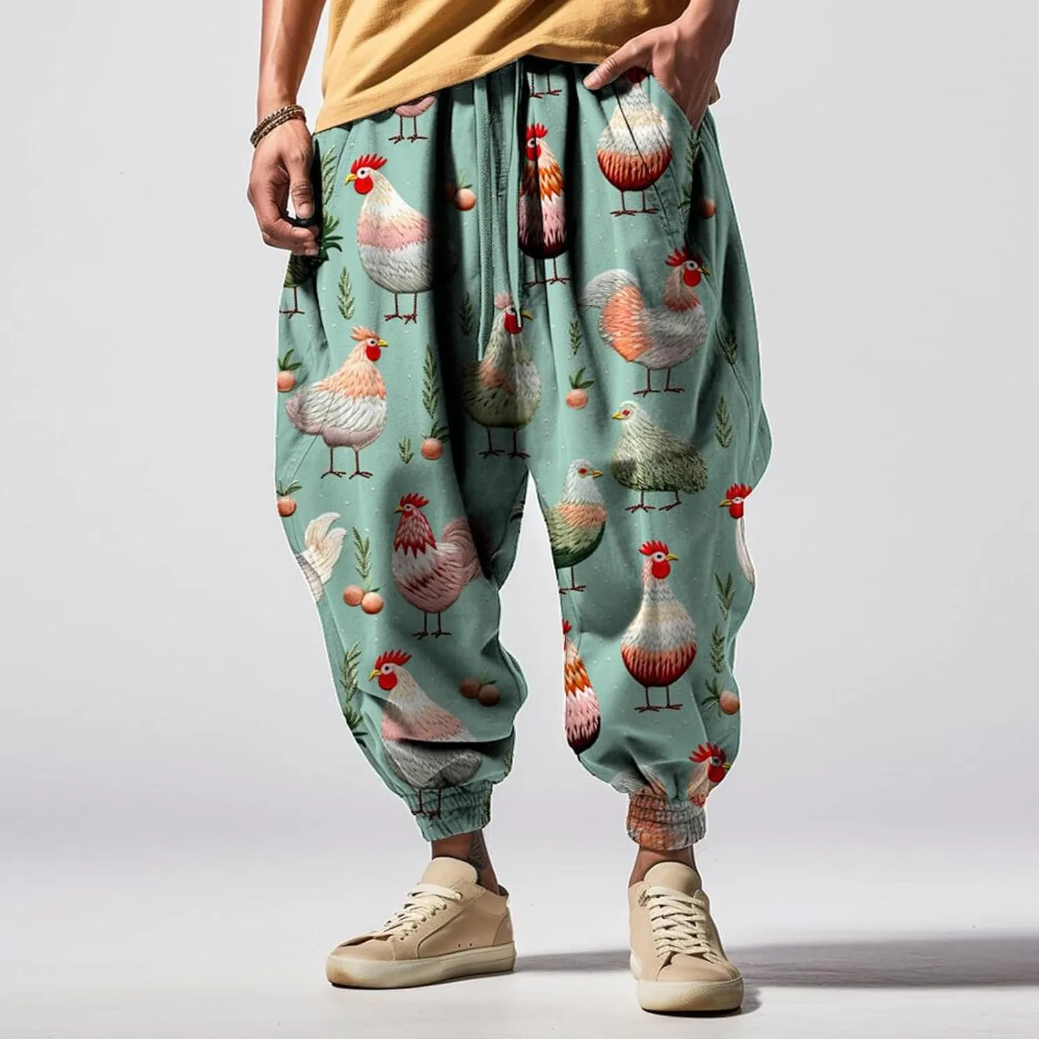 Elastic Waist Hippie Pant Cotton Casual Drawstring Men Elastic Waist with Elastic Waist Drawstring Yoga Jogger Pants