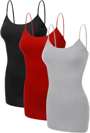 Emmalise Women's Basic Casual Long Camisole Adjustable Strap Cami Layering Top