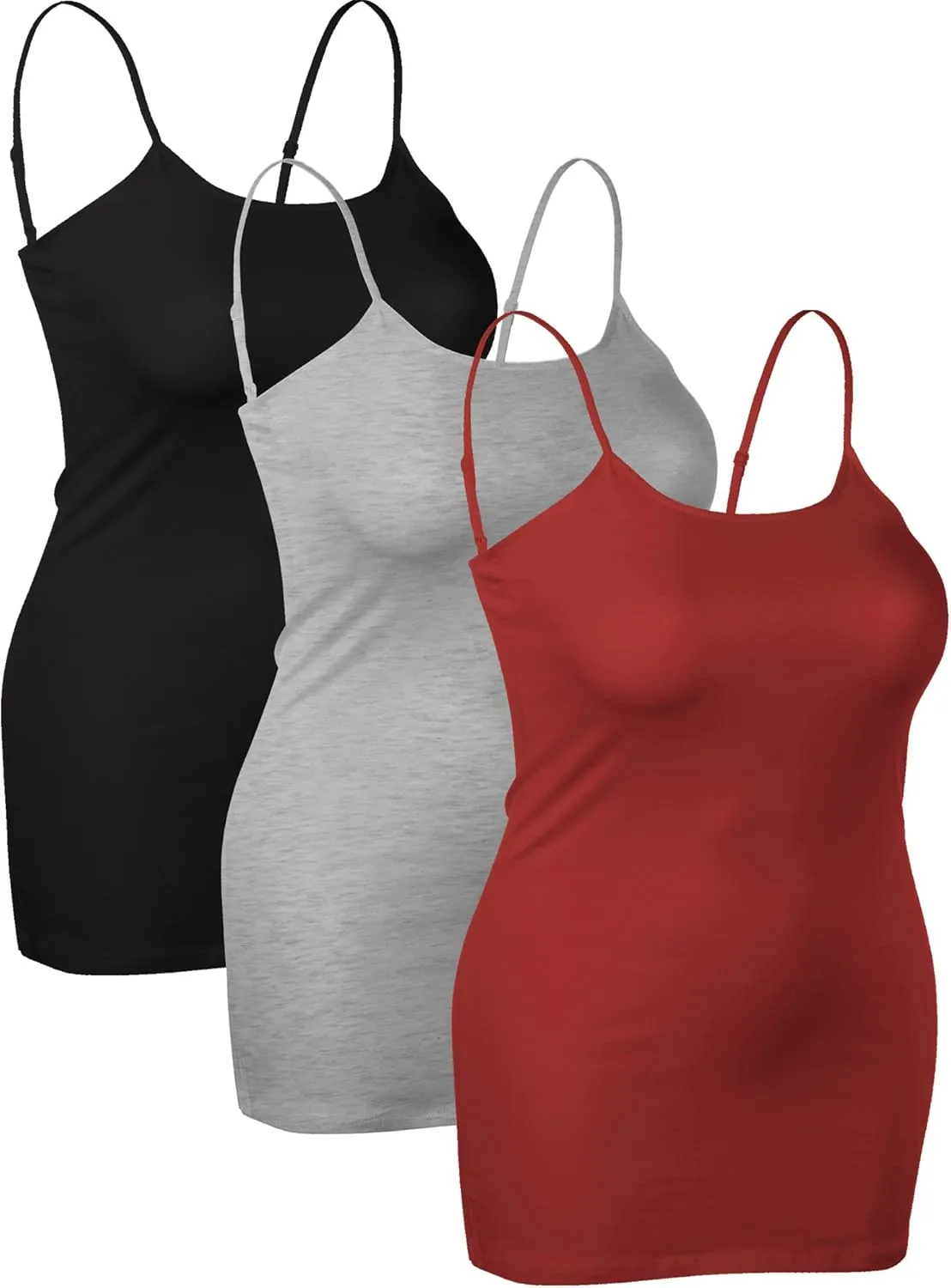 Emmalise Women's Basic Casual Long Camisole Adjustable Strap Cami Layering Top