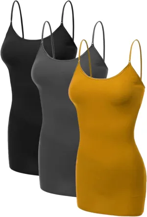 Emmalise Women's Basic Casual Long Camisole Adjustable Strap Cami Layering Top