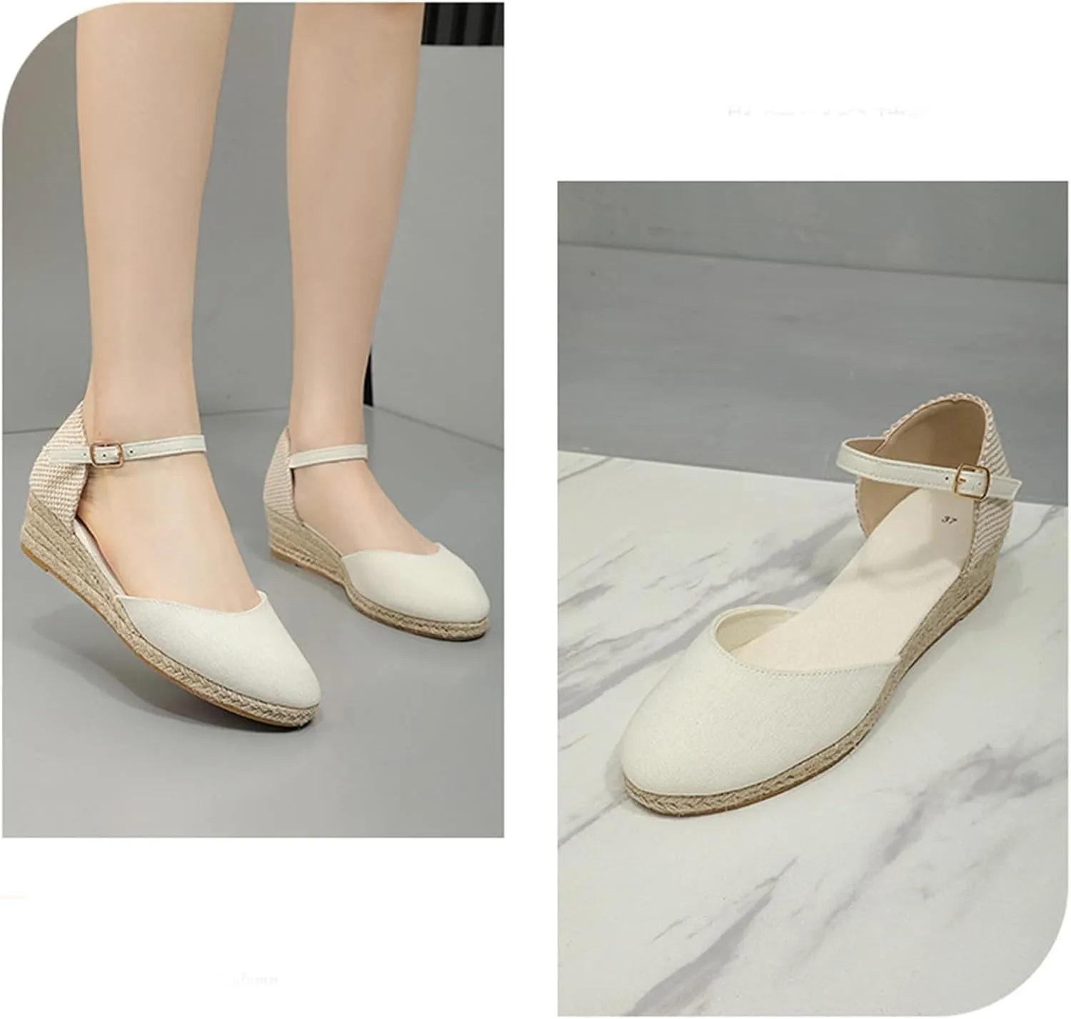 Espadrilles Closed Toe Wedges Heels for Women Platform Ankle Strap Casual Summer Espadrilles Wedge Sandals Slingback Buckle Strap Comfortable Casual Summer Wedges Shoes Trendy Outdoor Sandal