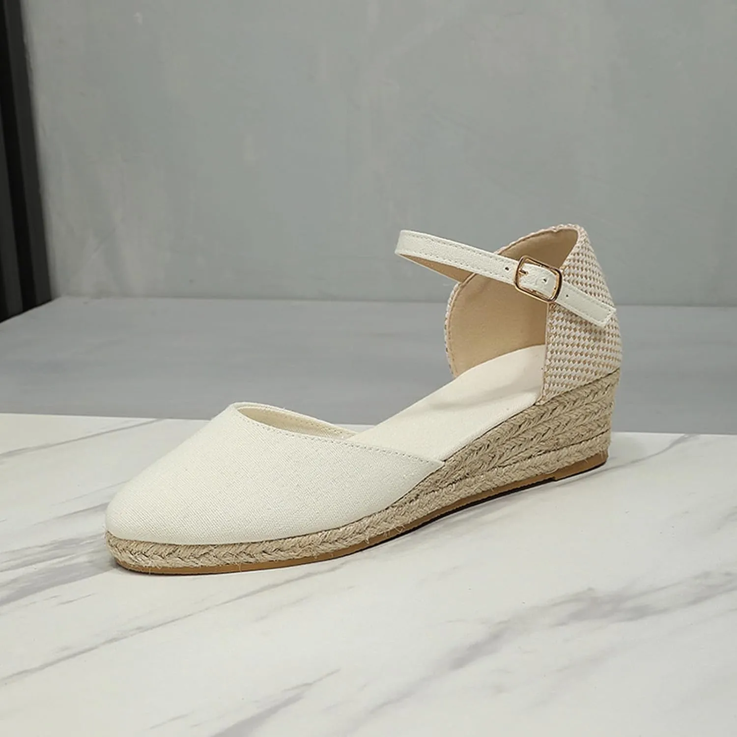 Espadrilles Closed Toe Wedges Heels for Women Platform Ankle Strap Casual Summer Espadrilles Wedge Sandals Slingback Buckle Strap Comfortable Casual Summer Wedges Shoes Trendy Outdoor Sandal