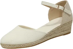 Espadrilles Closed Toe Wedges Heels for Women Platform Ankle Strap Casual Summer Espadrilles Wedge Sandals Slingback Buckle Strap Comfortable Casual Summer Wedges Shoes Trendy Outdoor Sandal
