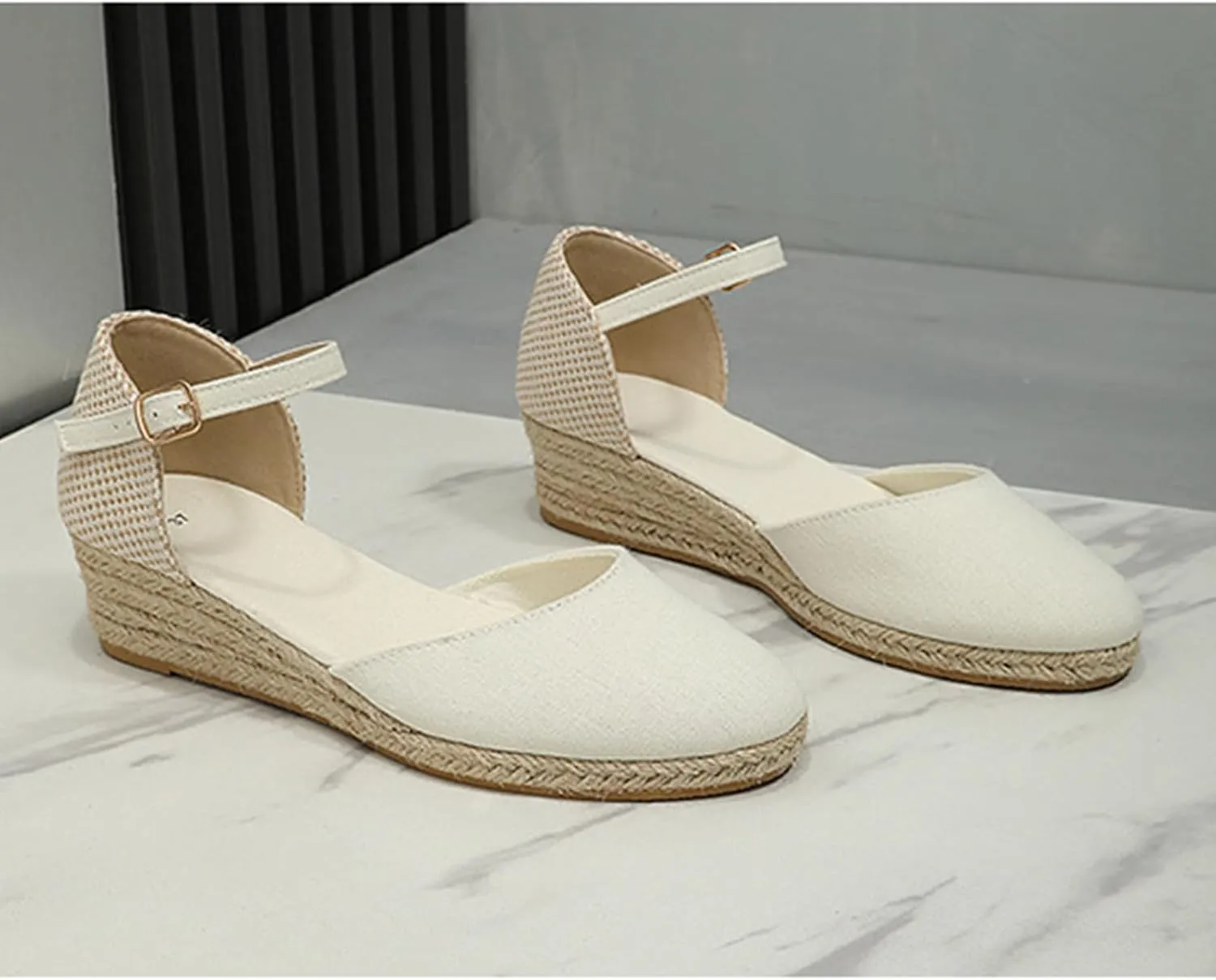 Espadrilles Closed Toe Wedges Heels for Women Platform Ankle Strap Casual Summer Espadrilles Wedge Sandals Slingback Buckle Strap Comfortable Casual Summer Wedges Shoes Trendy Outdoor Sandal