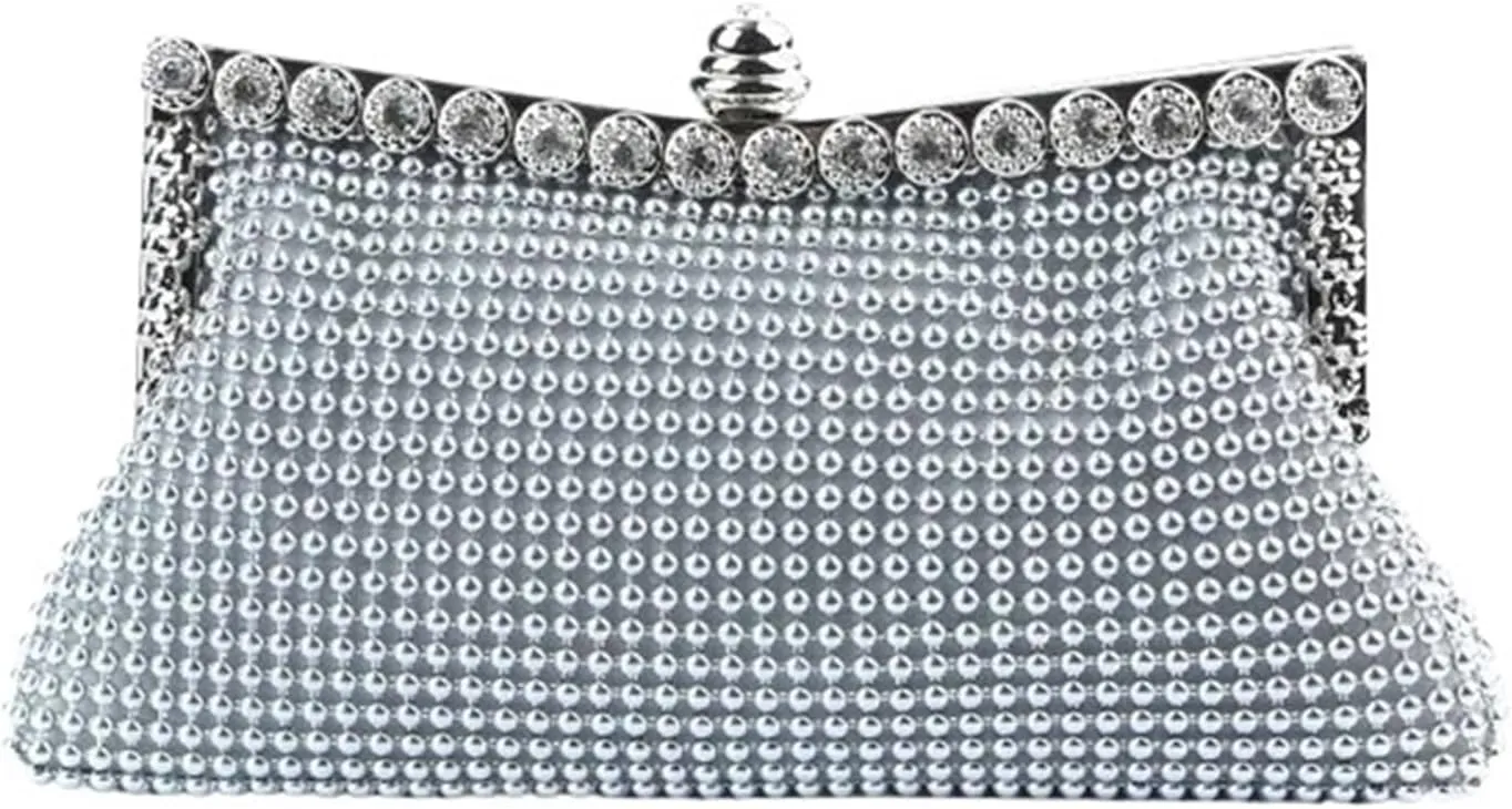 Evening Gold Clutch Bag Glitter Bead Elegant Woman Party Bags Vintage Bridal Purse Silver Handbags Night Bag