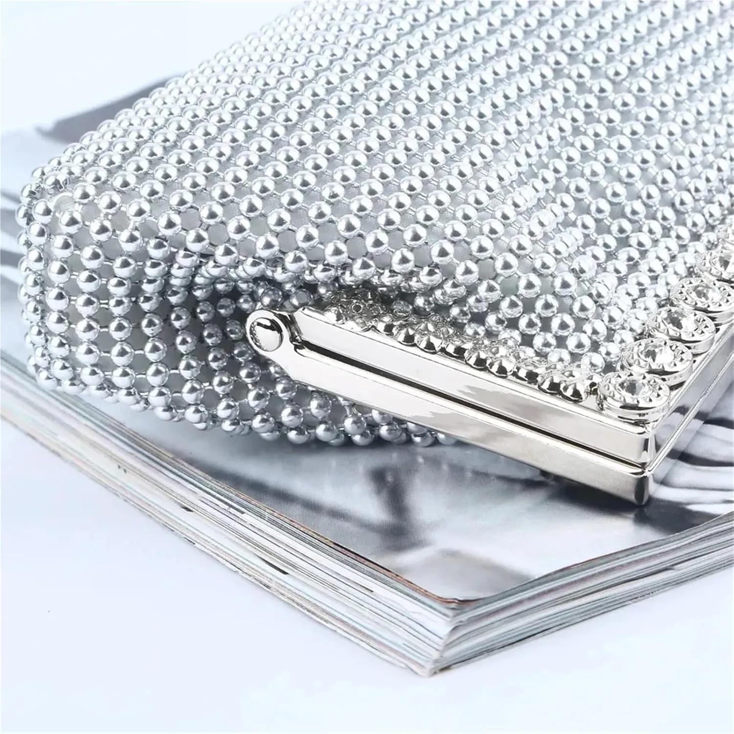 Evening Gold Clutch Bag Glitter Bead Elegant Woman Party Bags Vintage Bridal Purse Silver Handbags Night Bag