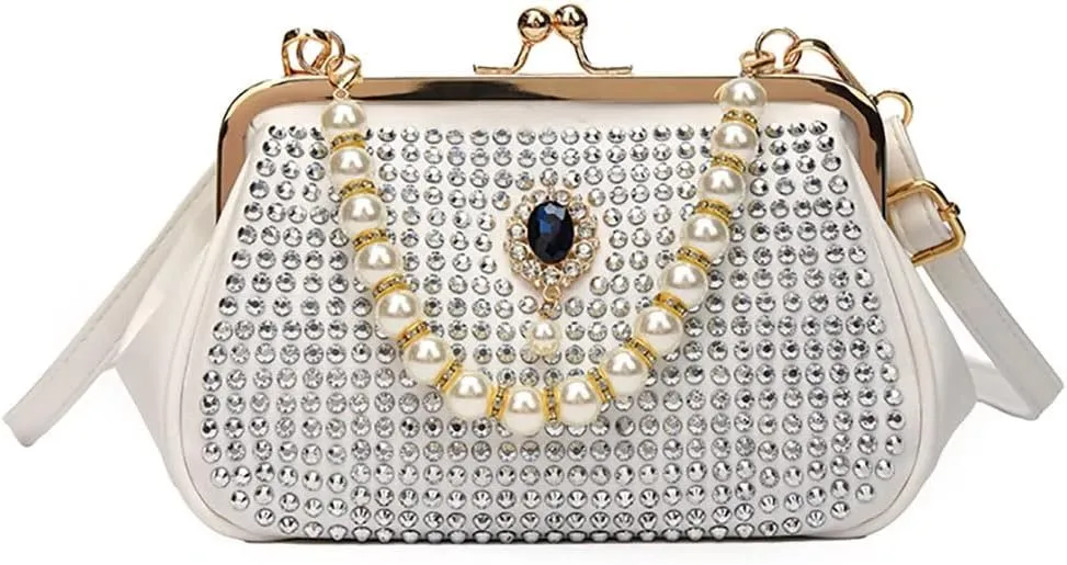 Evening Handbag for Women Girls Bling Shoulder Bag Kiss Lock Crossbody Bag Clutch Purse for Party Prom Wedding Dating