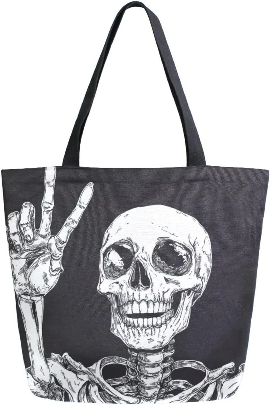 Extra Large Shoulder Tote Bag for Beach Travel Weekender Gym Funny Skeleton Skull Yeah Reusable Grocery Canvas Shopping Bag