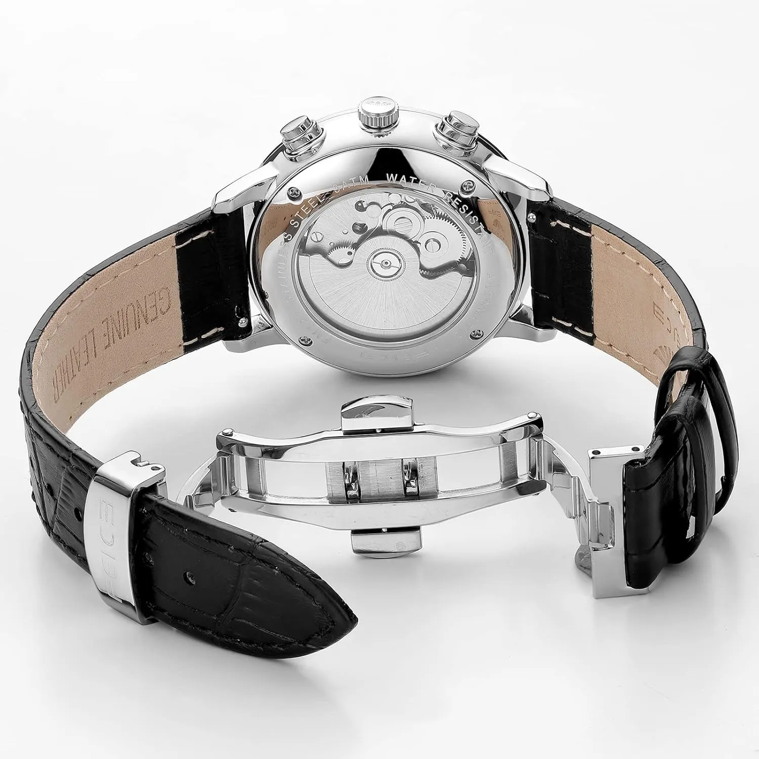 FEICE Mens Watches Bauhaus Automatic Watch Stainless Steel Mechanical Watch Wristwatch Casual Dress Watches for Men with Leather Bands Date -FM121