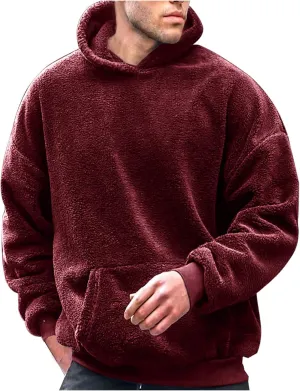 Finelylove Mens Fuzzy Sherpa Hoodies Pullover Oversized Cozy Warm Fleece Hooded Sweatshirt Fluffy Winter Outwear with Pocket