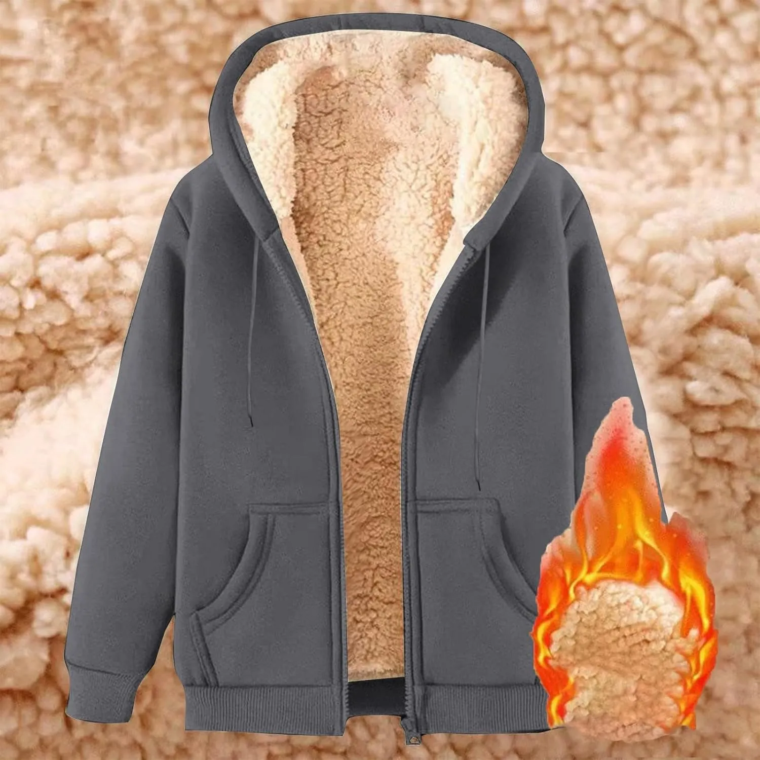 Fleece Jacket Men Winter Warm Zip Up Coats Sherpa Lined Thick Warm Jackets Casual Long Sleeve Outerwear Hoodies