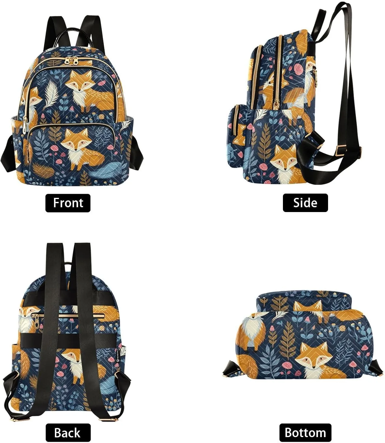 Floral Fox Small Backpack Purse for Women Travel Diaper Bag Daypack Backpacks for Vacation Shopping