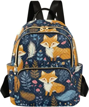 Floral Fox Small Backpack Purse for Women Travel Diaper Bag Daypack Backpacks for Vacation Shopping
