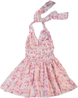Floral Mini Dress for Women Sexy Deep V Neck Backless Hlater Dress Tiered Ruffle Cocktail Party Short Dresses
