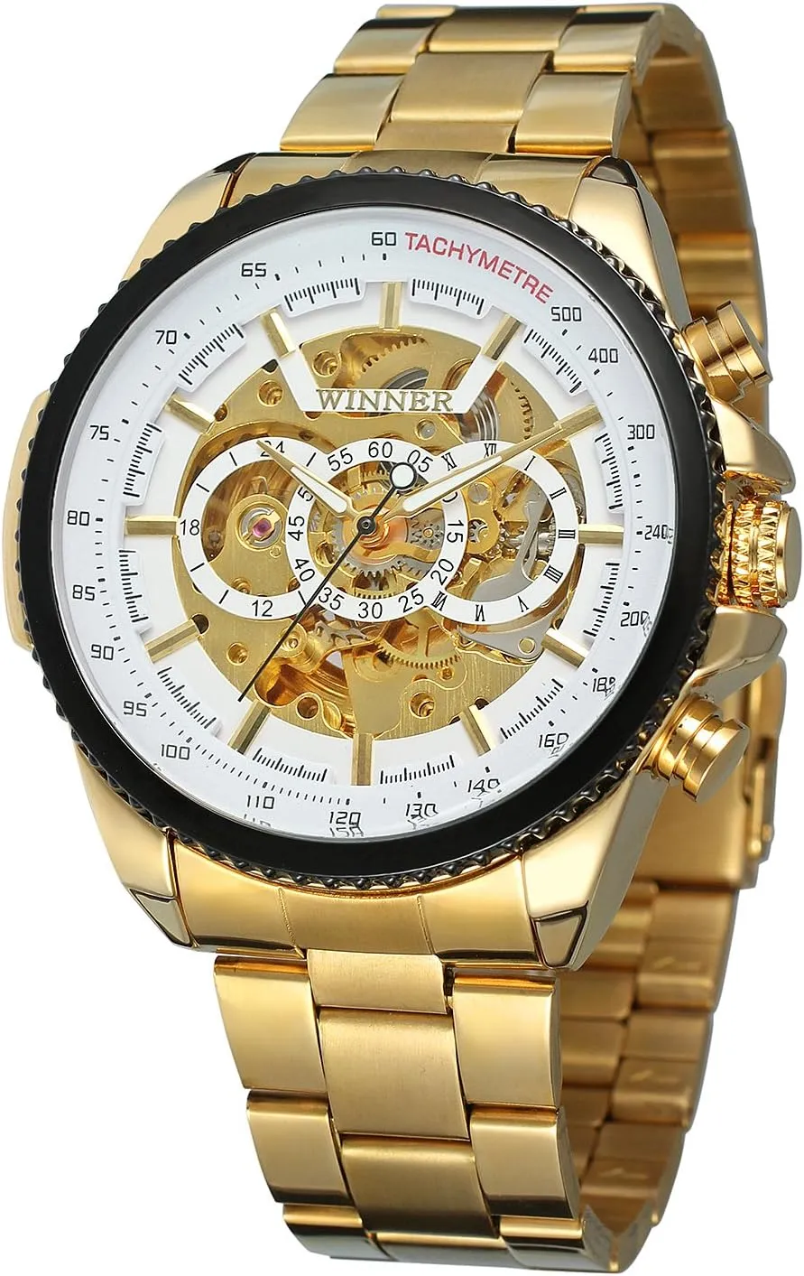 FORSINING Mens Watches Transparent Case Stainless Steel Automatic Mechanical Skeleton Sport Clock Watches