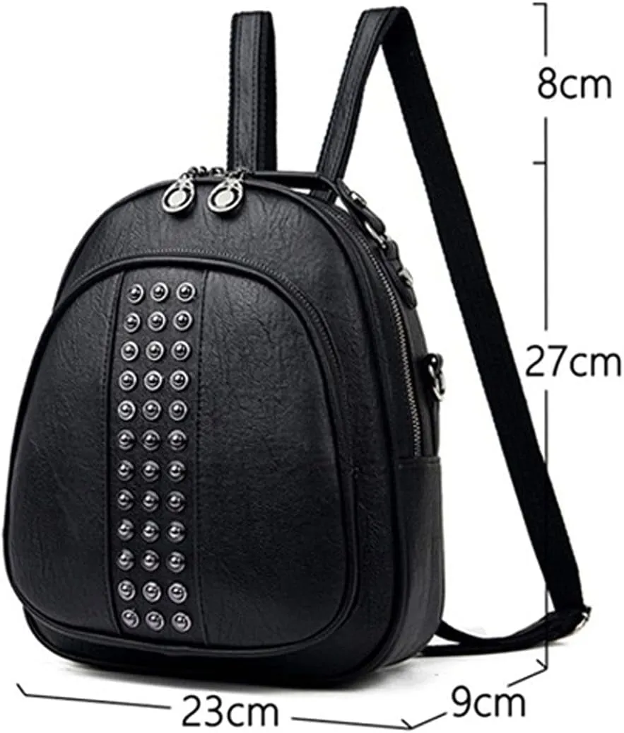 Functional and stylish women's multi-compartment small leather backpack. (Blue)