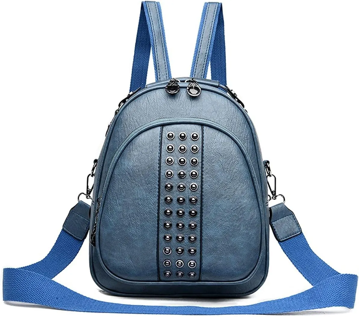 Functional and stylish women's multi-compartment small leather backpack. (Blue)