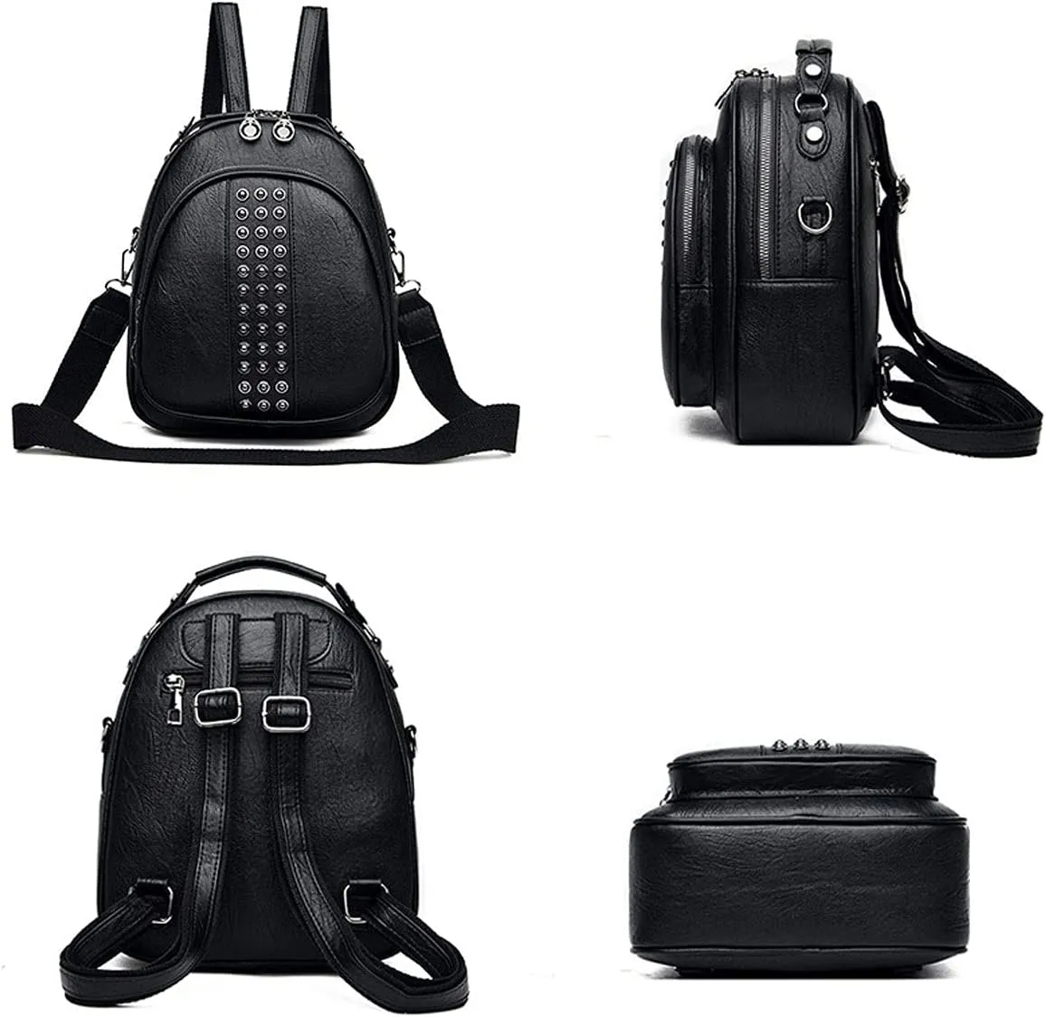 Functional and stylish women's multi-compartment small leather backpack. (Brown)