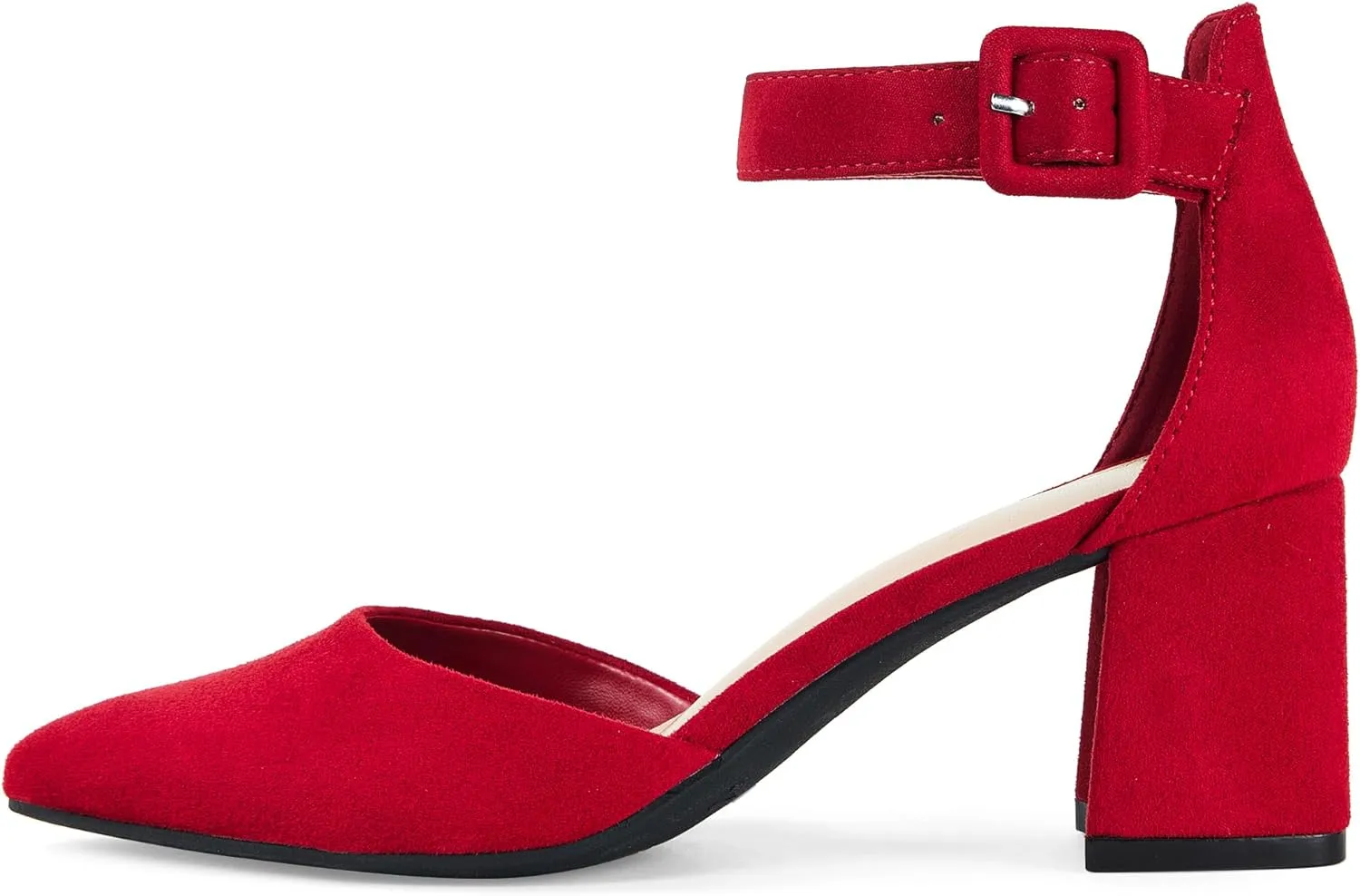 GENSHUO Women's Closed Toe Low Block Chunky Heels Pointed Toe 2 Inch Pumps with Ankle Strap Comfortable Dress Shoes for Daily Work Wedding Party