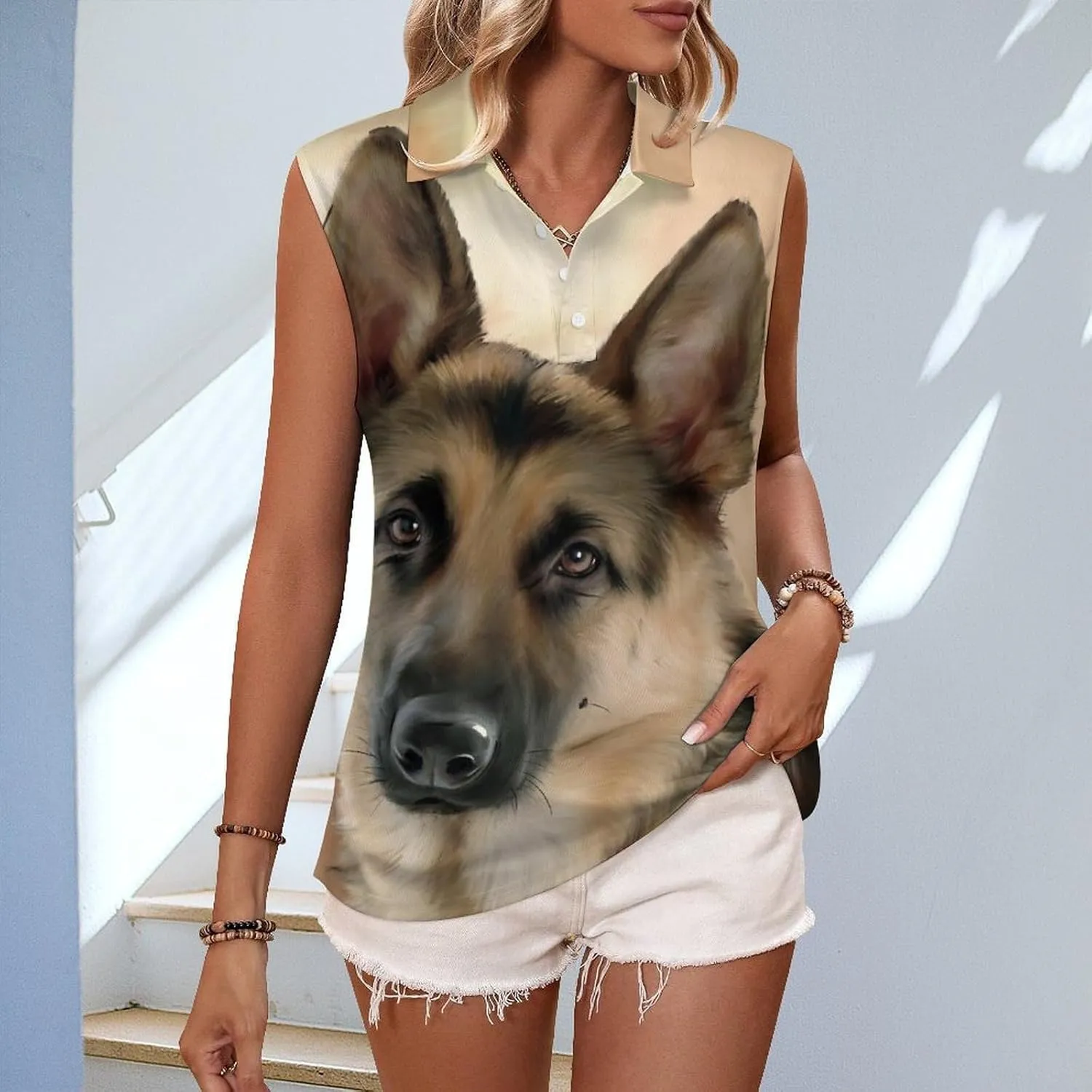 German Shepherd Women's Sleeveless Golf Polo Shirts Athletic Tank Tops