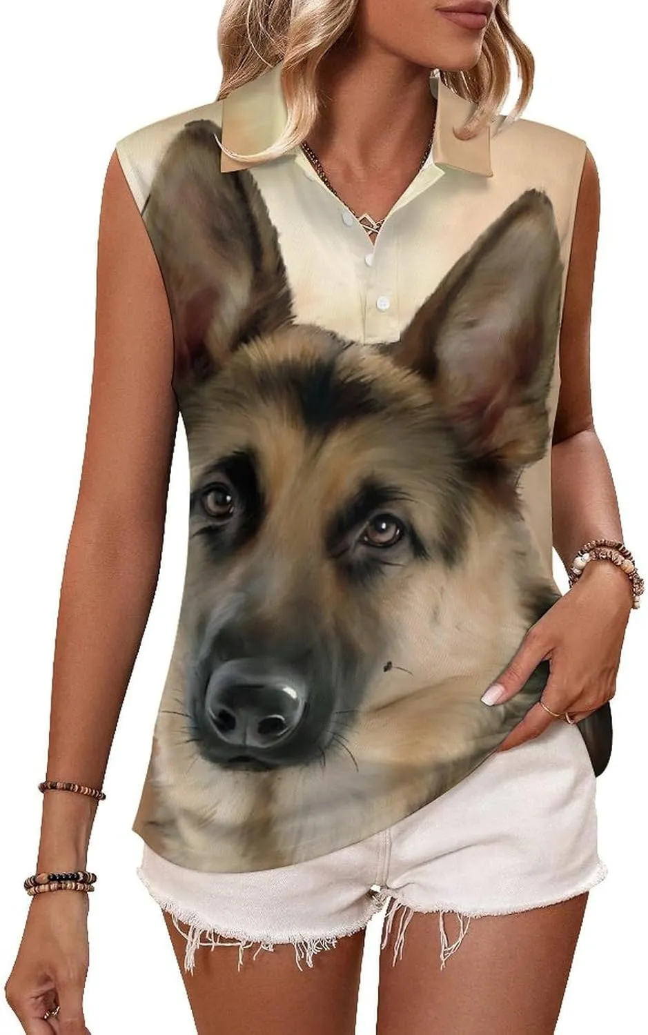 German Shepherd Women's Sleeveless Golf Polo Shirts Athletic Tank Tops