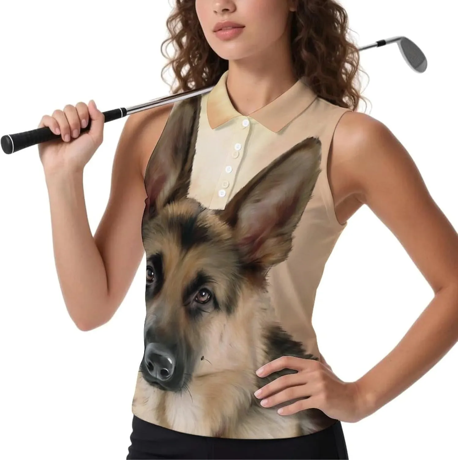 German Shepherd Women's Sleeveless Golf Polo Shirts Athletic Tank Tops