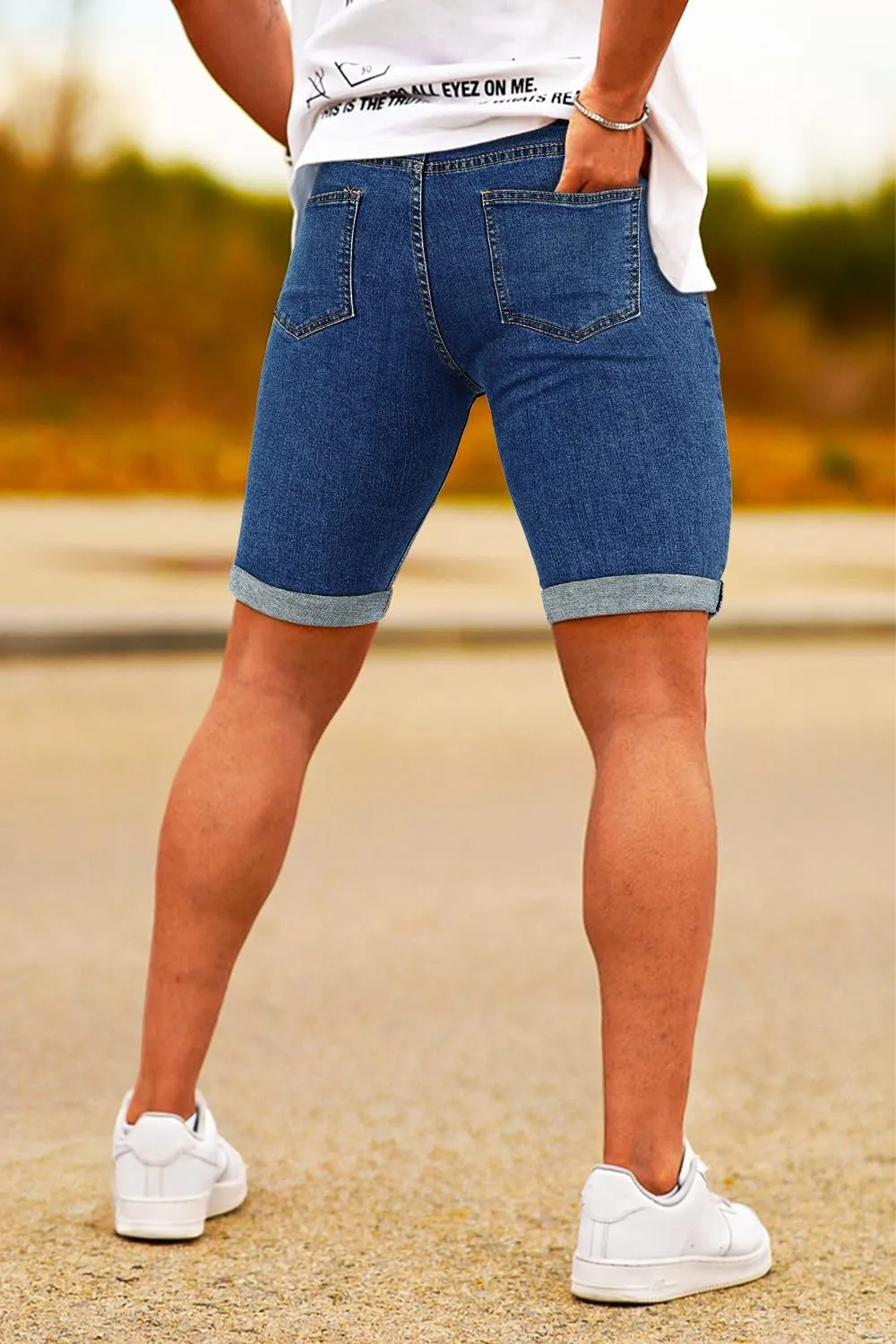 GINGTTO Men's Denim Shorts Slim Fit Stretch Short Jeans