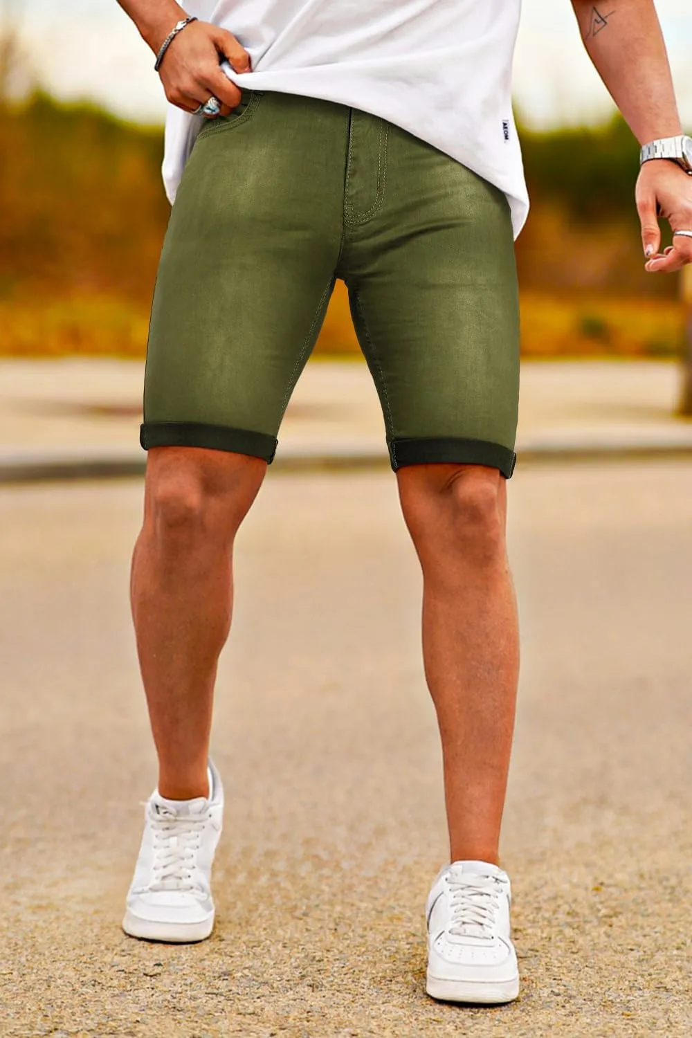 GINGTTO Men's Denim Shorts Slim Fit Stretch Short Jeans