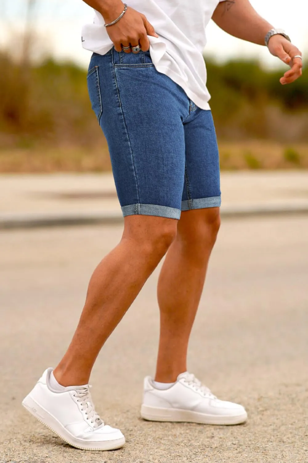 GINGTTO Men's Denim Shorts Slim Fit Stretch Short Jeans