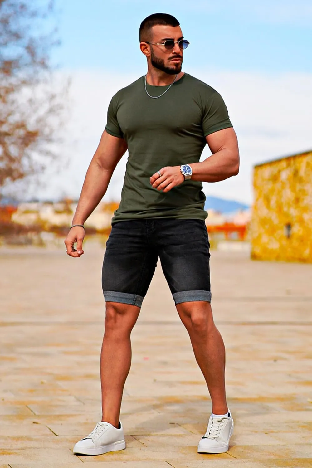 GINGTTO Men's Denim Shorts Slim Fit Stretch Short Jeans